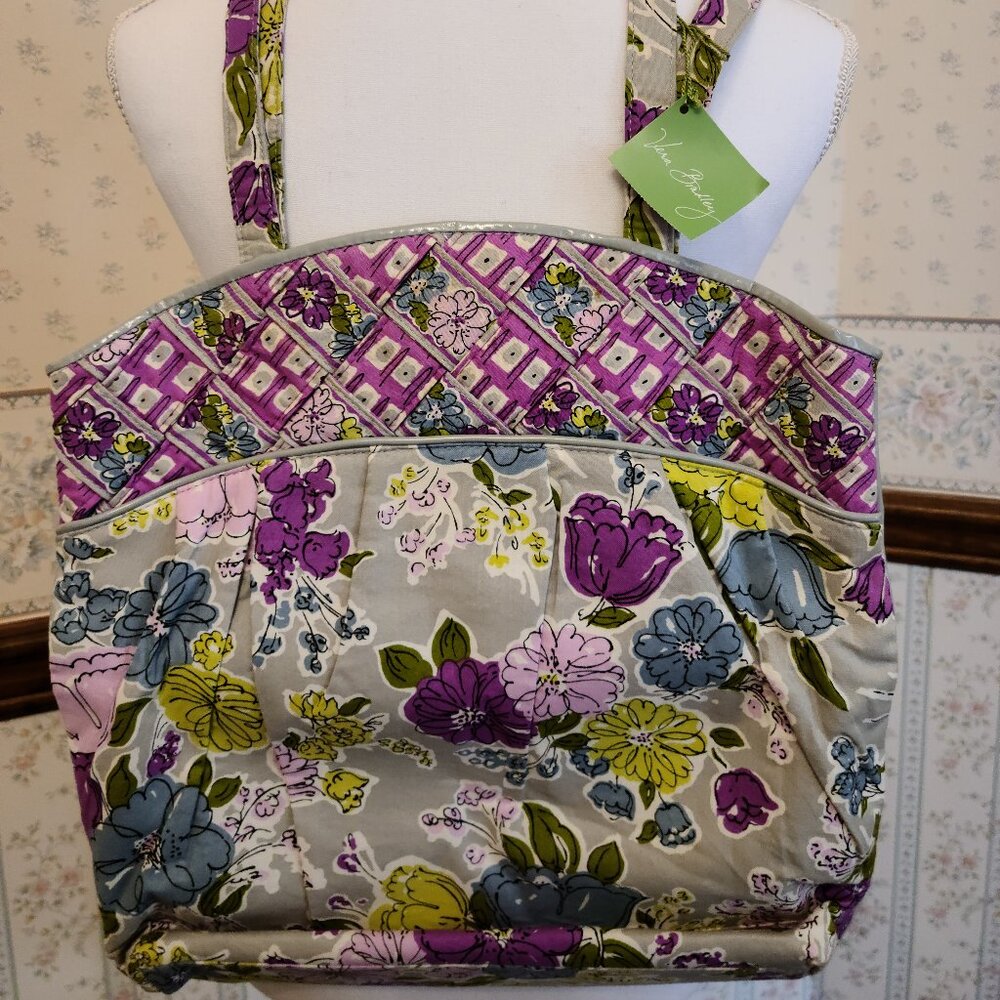 VERA BRADLEY WATERCOLOR FLORAL TOTE-NWT -GRAY & PINK QUILTED COTTON